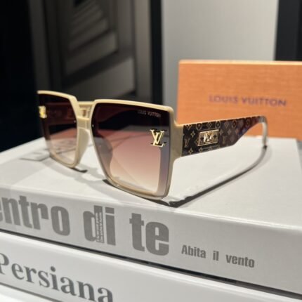 Louis Vuitton brown patterned and transparent deep brown polarized large frame sunglasses