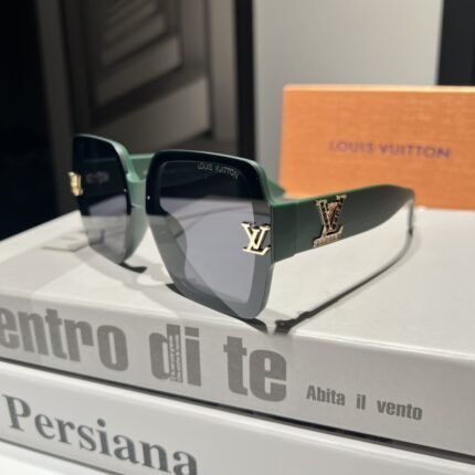 Louis Vuitton Classic Green Border Dark Blue Lens Square Rounded Sunglasses