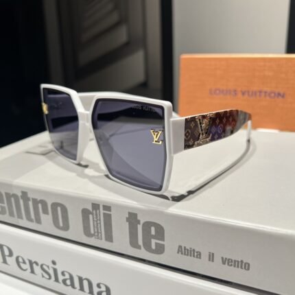 Louis Vuitton Limited Edition Patterned White Edge Dark Blue Lens Sunglasses