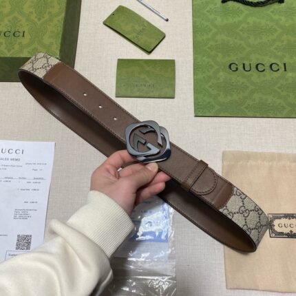 Gucci belt classic black buckle belt brown and beige soft to the touch