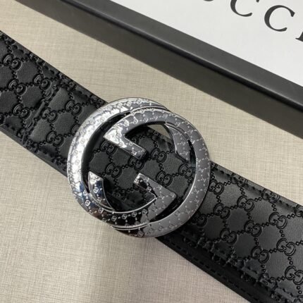 Gucci belt black classic double G buckle belt silver buckle detailed oil edge