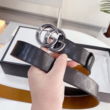 Gucci silver double G buckle logo fashion belt soft touch elastic clear texture