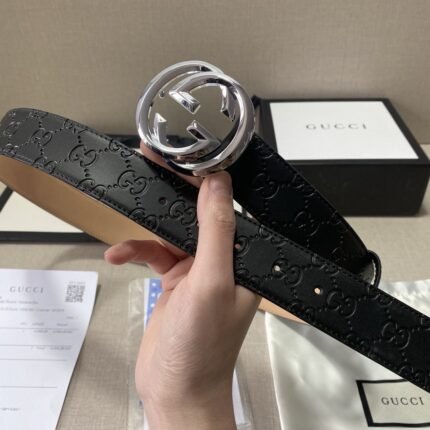 Gucci classic silver double G buckle black belt simple atmosphere low-key luxury