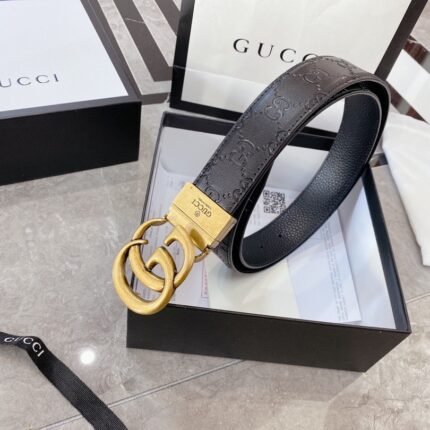 Gucci classic gold buckle black belt, simple and elegant, low-key luxury