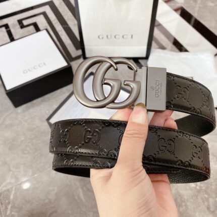 Gucci classic silver buckle black belt, simple and elegant, low-key and luxurious