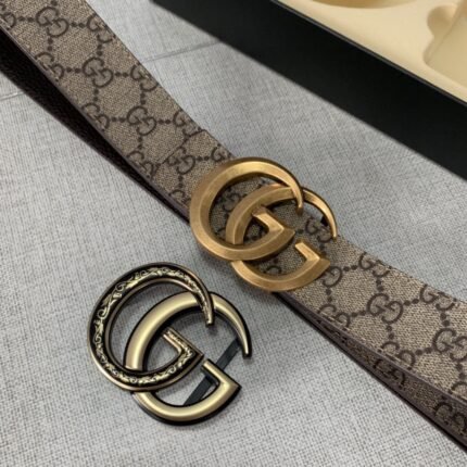 Gucci luxury double buckle two-color pattern belt simple atmosphere low-key luxury