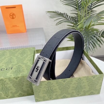 Gucci classic black silver buckle belt, simple and elegant, low-key and luxurious