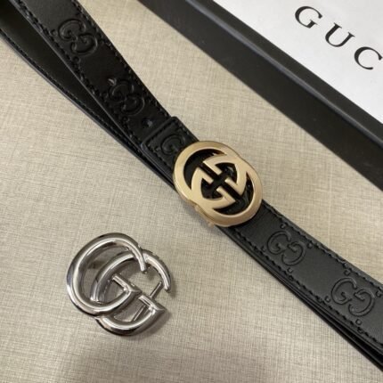 Gucci Double G Double Buckle Black Leather Belt Simple and Elegant