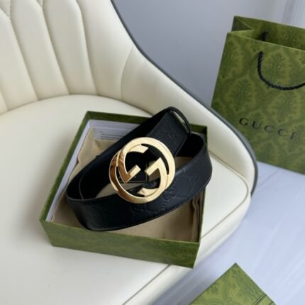 Gucci luxury gold G buckle black belt, simple and elegant, low-key and luxurious