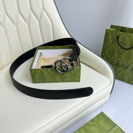 Gucci classic silver G buckle black belt, simple and elegant, classic and noble