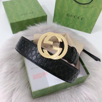 Gucci classic gold buckle G pattern black belt simple atmosphere low-key luxury
