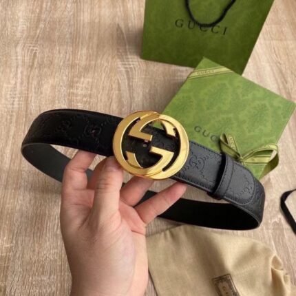 Gucci gold double G black textured belt, simple and elegant, noble and luxurious