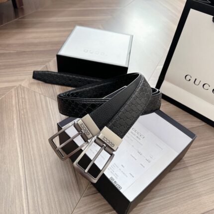 Gucci square buckle black textured belt, simple and elegant, low-key luxury