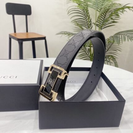 Gucci square buckle black textured belt, simple and elegant, low-key luxury
