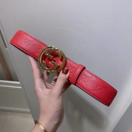 Gucci double G buckle red striped belt, noble and luxurious, unique and bright