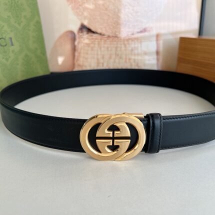 Gucci gold double G buckle black belt, simple and elegant, exquisite and elegant