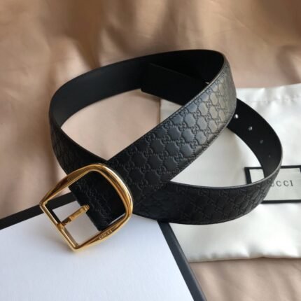 Gucci gold square buckle black pattern belt, simple and elegant, low-key luxury