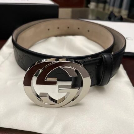 Gucci silver double G black textured belt, simple and elegant, noble and luxurious