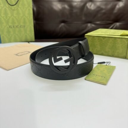 Gucci black double G buckle black textured belt, simple and elegant, noble and elegant