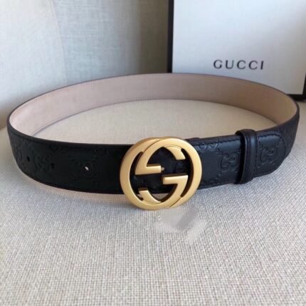 Gucci gold double G buckle black leather belt, simple and elegant, low-key luxury