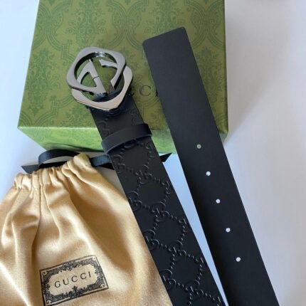 Gucci black double G buckle black textured belt, simple and elegant, low-key luxury