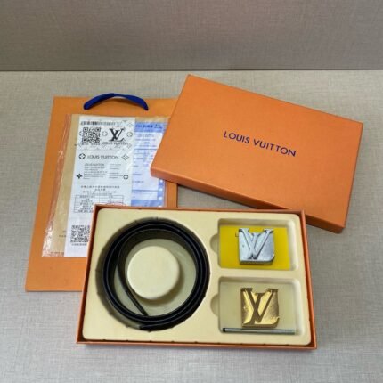 Louis Vuitton classic double buckle V-buckle belt gift box set, simple and elegant, noble and luxurious