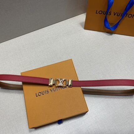 Louis Vuitton gold square buckle red belt, simple and elegant, noble and luxurious