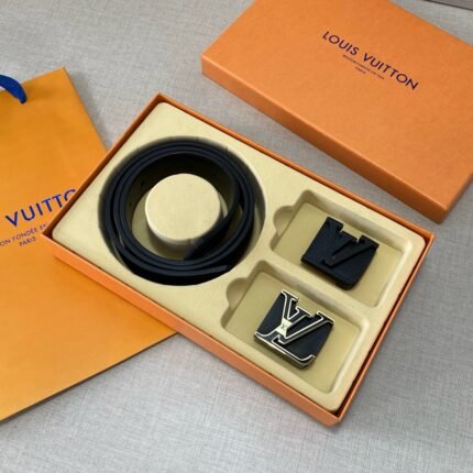 Louis Vuitton classic double buckle V-buckle belt gift box set, simple and elegant, low-key luxury
