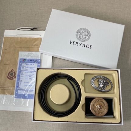 Versace Classic Double Button Round Buckle Belt Gift Box Set, High end Fashion, Noble and Elegant