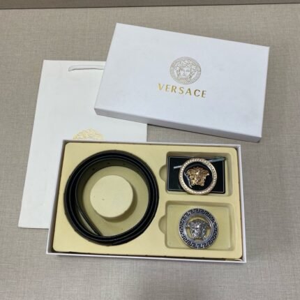 Versace Classic Double Button Round Buckle Belt Gift Box Set, High end Fashion, Noble and Elegant