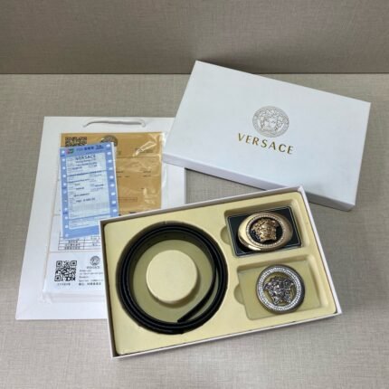Versace Classic Double Button Round Buckle Belt Gift Box Set, High end Fashion, Noble and Elegant