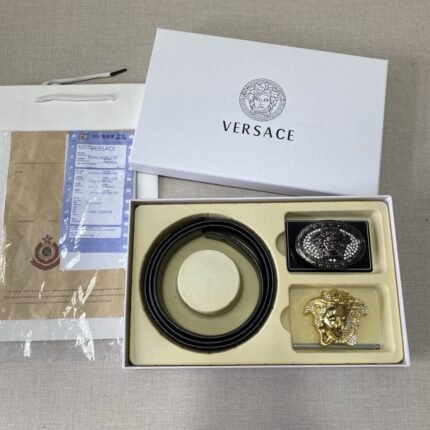 Versace Classic Double Button Belt Gift Box Set, High end Fashion, Noble and Elegant