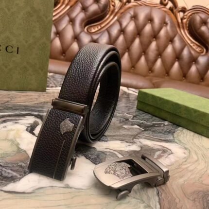 Versace two buckle black belt, simple and elegant, low-key and luxurious