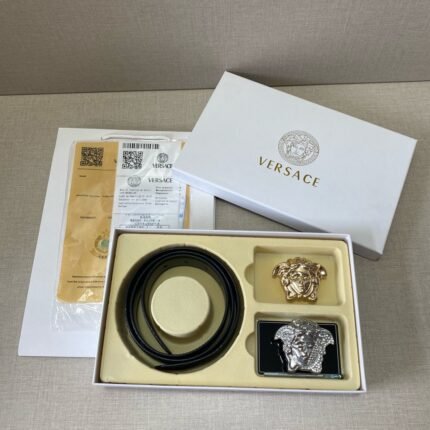 Versace Classic Double Button Belt Gift Box Set, High end Fashion, Noble and Elegant