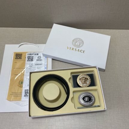 Versace Classic Double Button Round Buckle Belt Gift Box Set, High end Fashion, Noble and Elegant