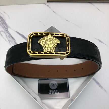 Versace Gold Square Buckle Black Belt Classic Fashion Low key Luxury