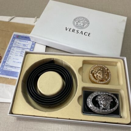 Versace Classic Double Button Belt Gift Box Set, High end Fashion, Noble and Elegant