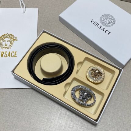 Versace Classic Double Button Belt Gift Box Set, High end Fashion, Noble and Elegant