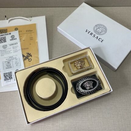 Versace Classic Double Button Belt Gift Box Set, High end Fashion, Noble and Elegant