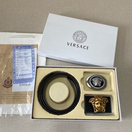Versace Classic Two Buckle Belt Gift Box Set, High end Fashion, Noble and Elegant