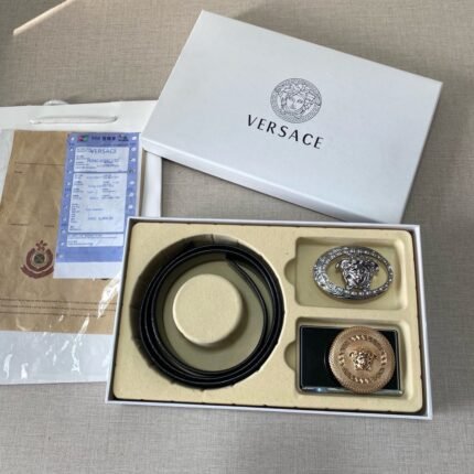 Versace Classic Two Buckle Belt Gift Box Set, High end Fashion, Noble and Elegant