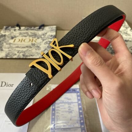 Dior gold letter buckle black belt, simple and elegant, noble and luxurious