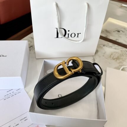 Dior width 2.5CM gold D-buckle black belt, simple, atmospheric, exquisite and elegant