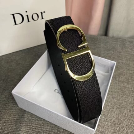 Dior gold D-buckle black belt, simple and elegant, low-key and luxurious