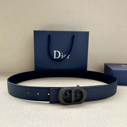 Dior black D-shaped buckle with deep blue texture belt, simple, atmospheric, noble and elegant