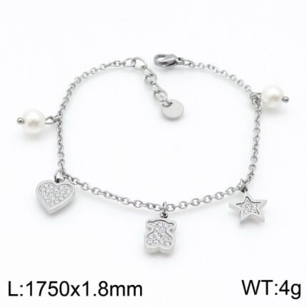 TOUS 925 Silver Star Love Bear Pendant Bracelet