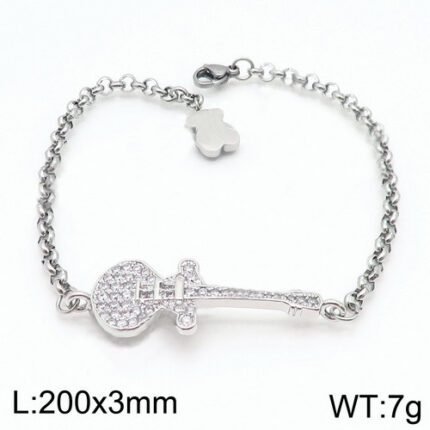 TOUS Stainless Steel Guitar Transparent Zircon Inlaid Bracelet