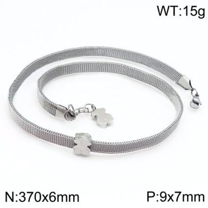 TOUS stainless steel material Spanish bear silver wide flat chain necklace pendant