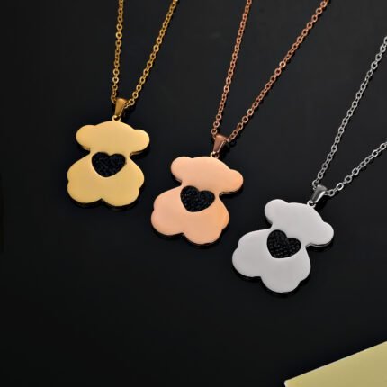 TOUS Stainless Steel Hollow Heart Spanish Bear Necklace Pendant