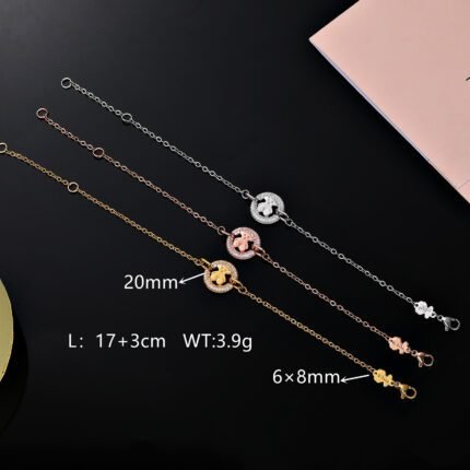 TOUS 925 Silver Transparent Zircon Inlaid Circular Spanish Bear Bracelet